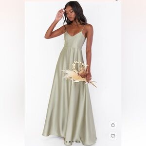Satin V-Neck Maxi Dress in Sage Green